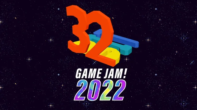 32bit Game Jam Logo with outer space background