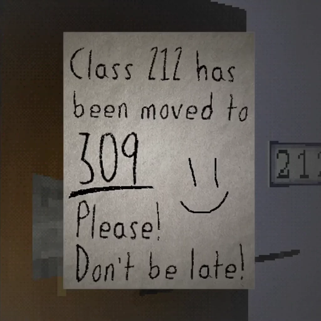 Late For Class door sign saying class has moved to 309