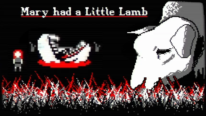 Mary Had a Little Lamb horror game screenshot with title screen lamb on the right
