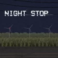 Night Stop corn field and wind turbines title screen