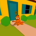The Last Monday Garfield sitting outside of the house